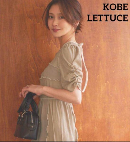 神戸レタス 小澤美里コラボ ボリュームスリーブカットリブメロウワンピース フリー