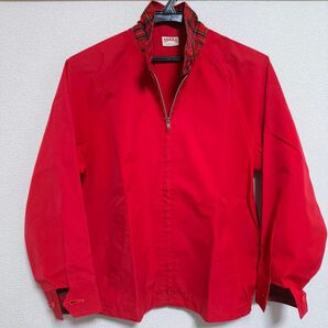 ハーフジップ ジャケット レッド チェック