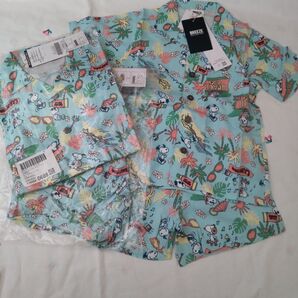 新品 ブリーズ PEANUTS コラボ アロハ シャツ パンツ 4分丈 水色 セットアップ お揃い リンクコーデ