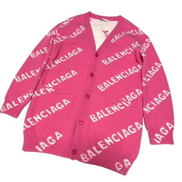 BALENCIAGA バレンシアガ ロゴ総柄 Vネック ロングカーディガン ピンク ジャケット ボレロ