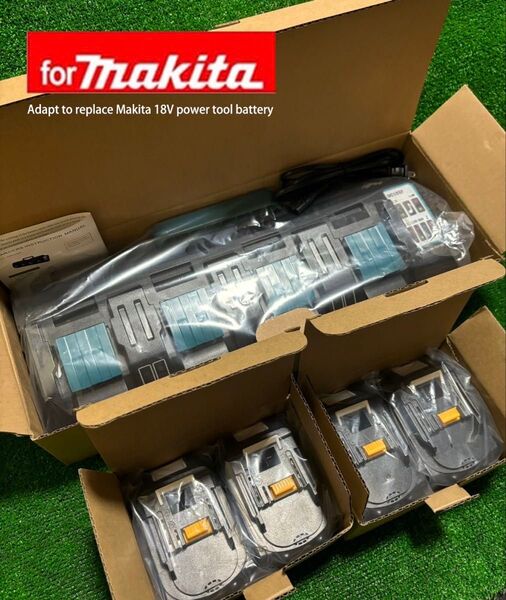 (5点まとめ買い割引)makita互換バッテリー 18V 6000Ah 【4個】+makita互換充電器 DC18SF 【1台】