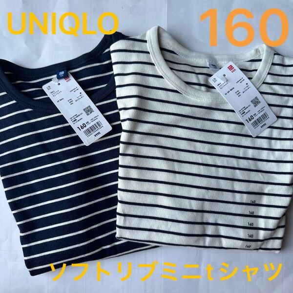 160☆UNIQLOソフトリブミニtシャツ 2枚組