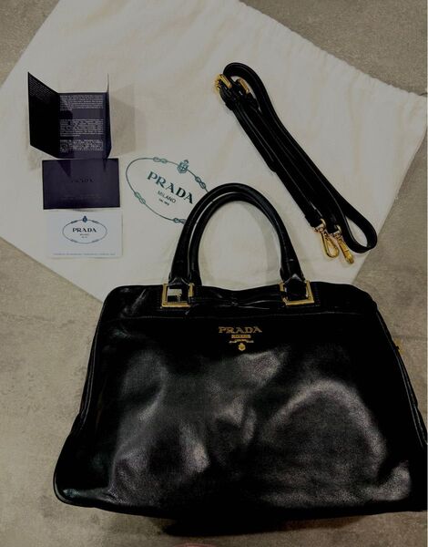 【PRADA/プラダ】リボン付きハンドバッグ 2WAY レザー ネロ 黒 BN2244【ショルダーストラップ未使用】