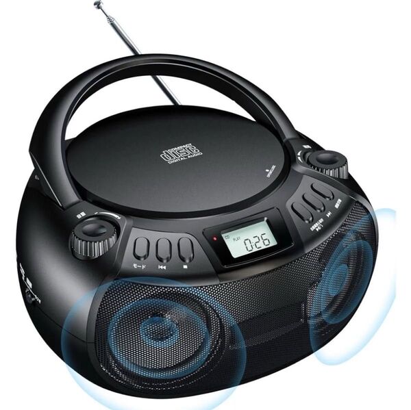 CDプレーヤー ポータブル Bluetooth デュアルスピーカー内蔵 CDラジカセ AM/FMラジオ CDラジオ