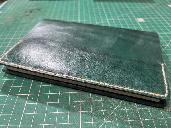 No.18 ブックカバー(A6)グリーン プルアップ牛本革 ハンドメイド