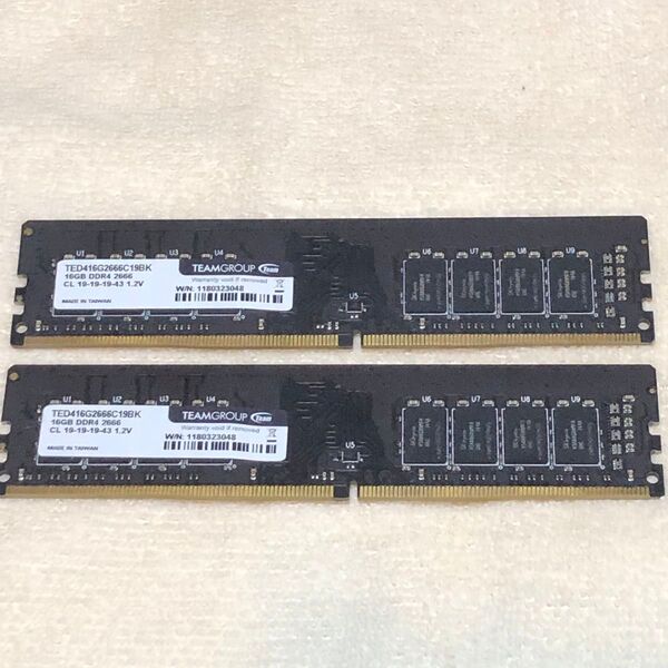 TEAM製 DDR4-2666 16GB-2枚 計32GB デスクトップ用メモリ 動作確認済み