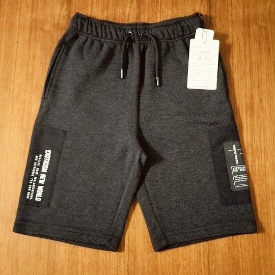 新品未使用 タグ付き ハーフパンツ 150cm ダークグレー ウエストゴム 紐付き ポケット付き