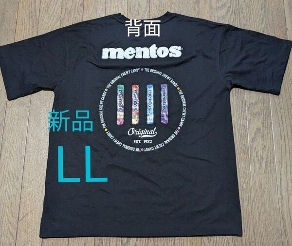 新品 メンズ 紳士 mentos メントス コラボ 半袖Tシャツ 半袖 Tシャツ ブラック 黒 LL 刺繍 バックプリント