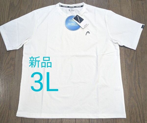 新品 メンズ HEAD ヘッド 半袖 Tシャツ 半袖Tシャツ ホワイト 3L 白 吸水速乾 抗菌防臭テープ使用 ワンポイント