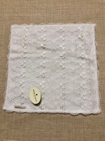 新品未使用 PIERRE BALMAIN タオルハンカチ レースハンカチ レース刺繍 ブルーミング中西 白 ホワイト ブライダル