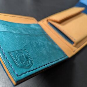 3つ折り財布 ブルー×ナチュラル