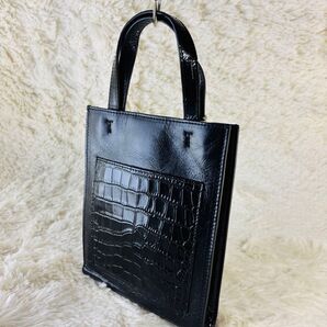 美品Valuelカーフレザー&本物クロコダイル☆スマホショルダー☆タマミワタナベ トートバッグ 鞄 クロコダイル ブラック
