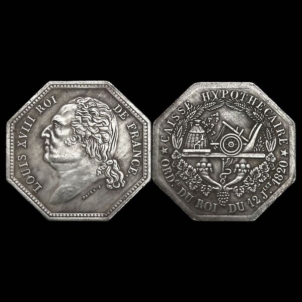 希少 1820年フランス国王ルイ 八角形コイン 流浪幣 外国硬貨 貿易銀 海外古銭 コレクションコイン 入手困難 直径約34mm