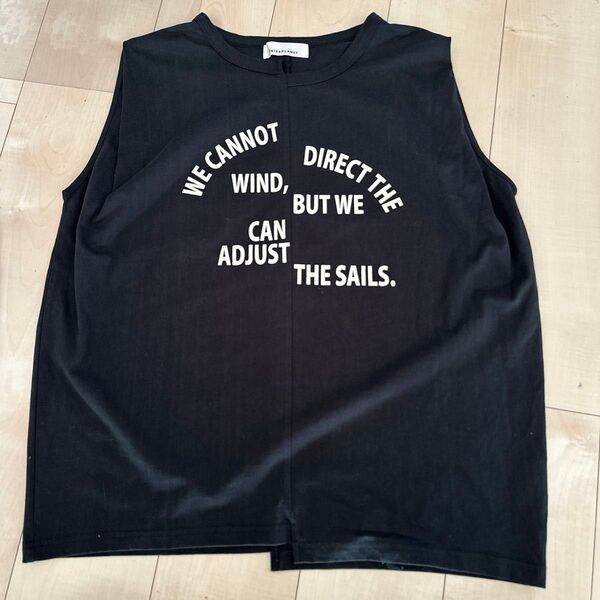INTERPLANETアシメシャーリング プルオーバー ノースリーブ Tシャツ タンクトップ カットソー 黒 古着