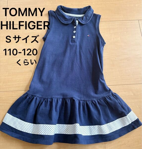 トミーヒルフィガー 女の子 ノースリーブワンピース ノースリーブ ネイビー ワンピース 半袖ワンピース Sサイズ 110 120