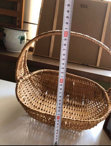 昭和レトロ ラタンバスケット 取手付き フルーツバスケット 古道具