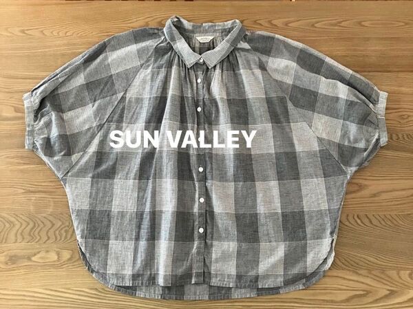 SUN VALLEY サンバレー ブラウス Mサイズ 綿・ポリエステル・麻混 身幅広め ゆったり チェック柄 小さめ襟 ふんわり