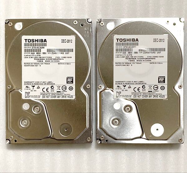 TOSHIBA DT01ACA200 2TBx2 東芝 3.5インチHDD SATA ハードディスク