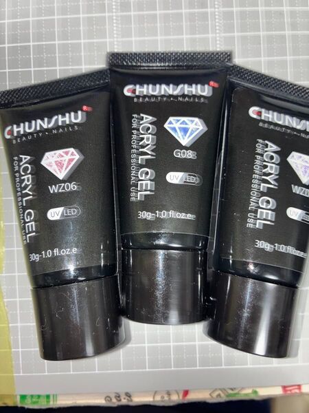 CHUNSHU ACRYL GEL 3個セット ピンク/ブルー/パープル ラメ色