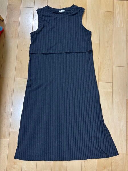 リブニットワンピース 授乳服 マタニティ