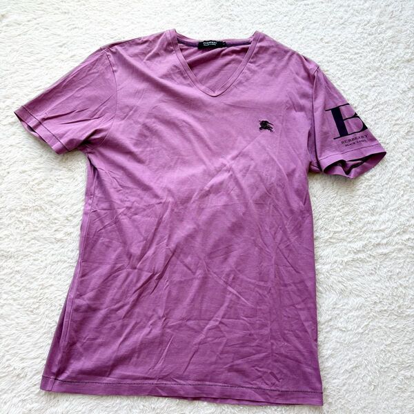 良品 バーバリーブラックレーベル Tシャツ ホースマーク ピンク紫 L 大きいサイズ