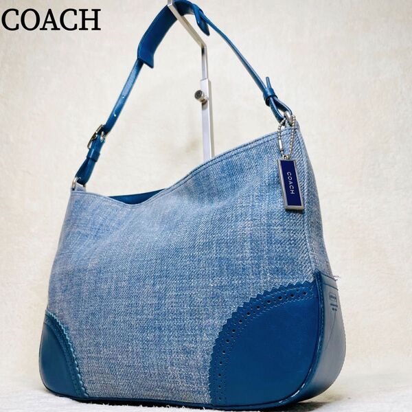 COACH コーチ ワンショルダーバッグ アクセサリーポーチ デニム 青 水色