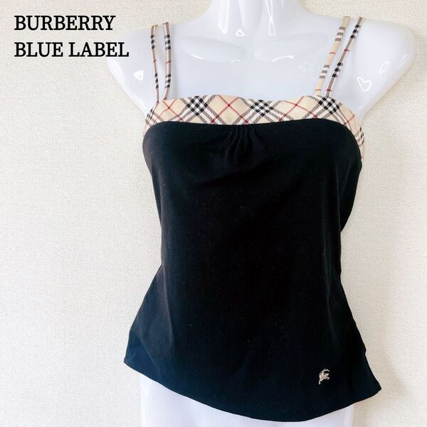 極美品 BURBERRY BLUE LABEL バーバリーブルーレーベル キャミソール ブラック ノバチェック 黒 M 38