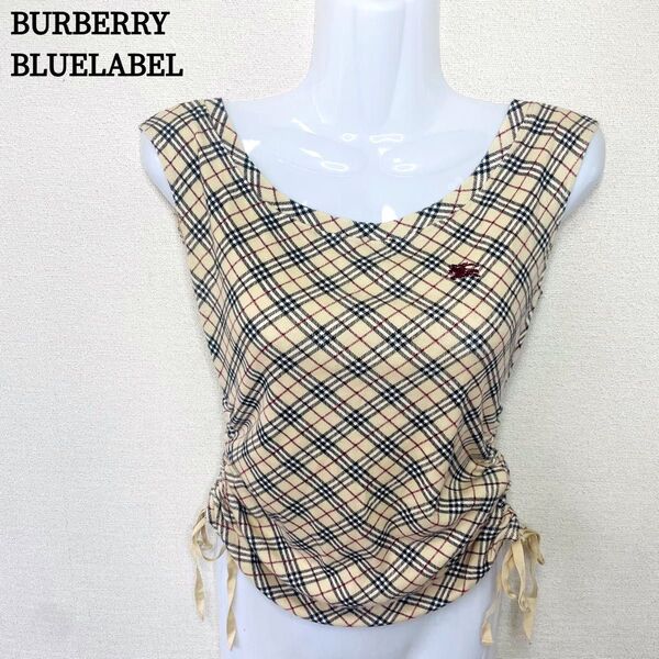 BURBERRY BLUE LABEL バーバリーブルーレーベル ノースリーブ タンクトップ ノバチェック M サイドリボン