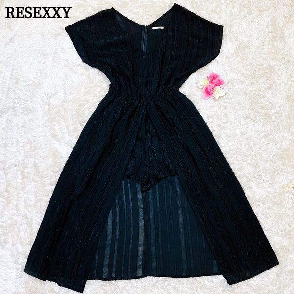 極美品 RESEXXY リゼクシー コンビネゾン ワンピースオールインワン レース ウエストゴム 着痩せ ブラック