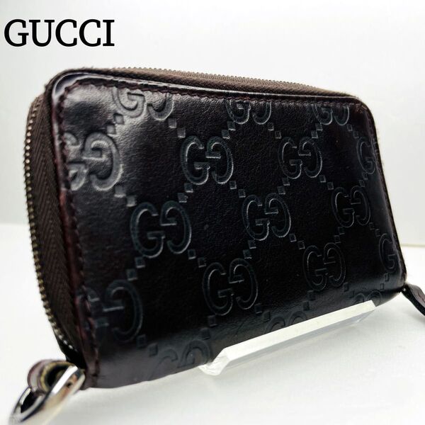 GUCCI グッチ コインケース 小銭入れ GG柄 シマ レザー ブラウン 茶色