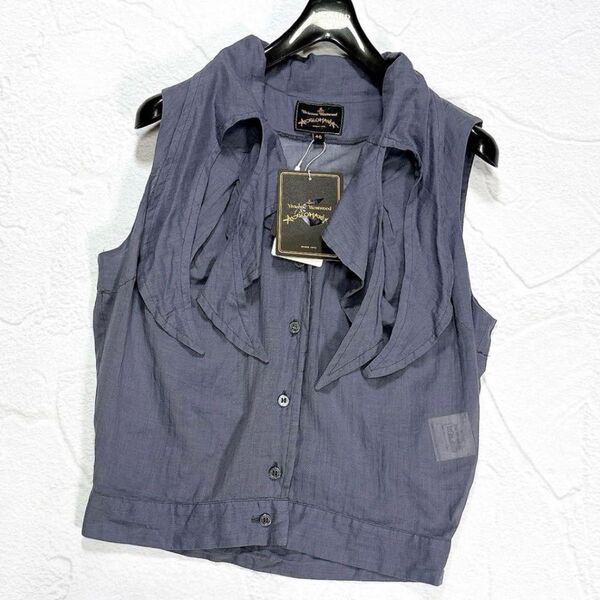☆タグ付き☆ヴィヴィアンウエストウッド 変形 ノースリーブ ブラウス イタリア製 Vivienne Westwood フリル
