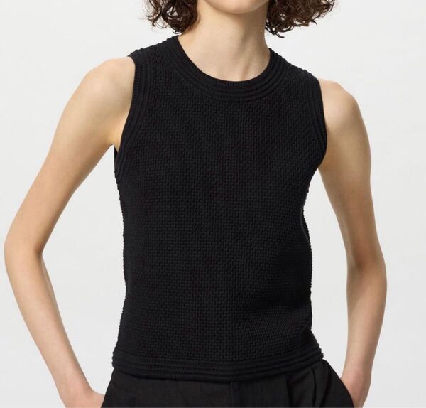 新品 UNIQLO COMPTOIR DES COTONNIERS コットンポップコーンショートセーターノースリーブ 黒 3XL