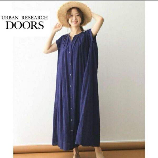 URBAN RESEARCH DOORS アーバンリサーチドアーズ コットンボイルギャザーフレンチワンピース ネイビー