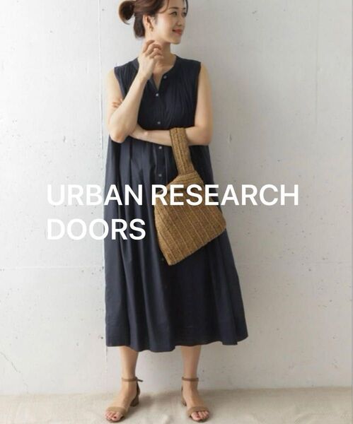 URBAN RESEARCH DOORS アーバンリサーチドアーズ コットンボイルノースリーブワンピース ネイビー 美品