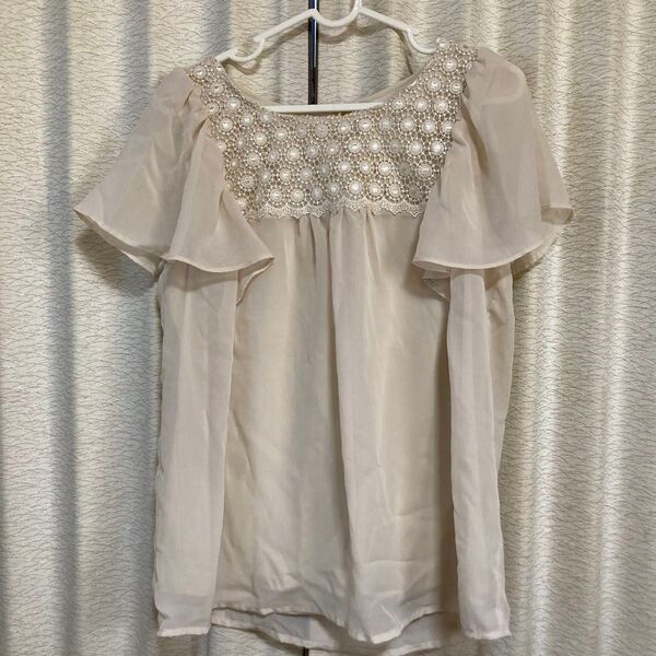 トップス レース ベージュ 半袖Lサイズ