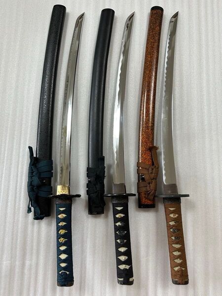 模造刀 脇差三点まとめ 黒鞘 金茶漆鞘 FL25