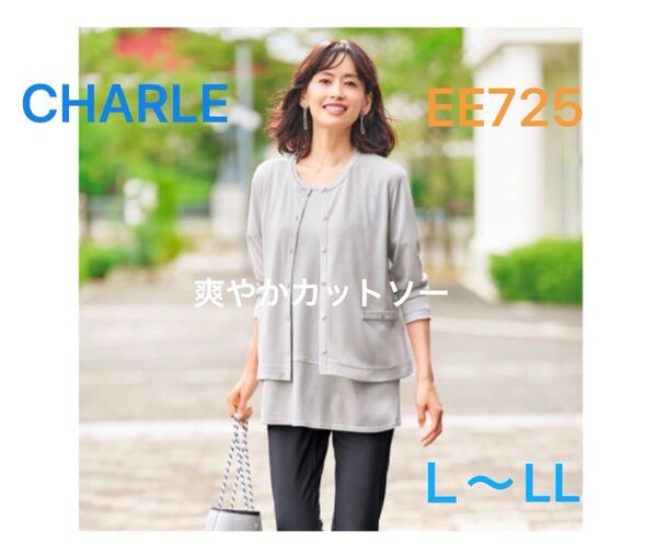 シャルレ*EE725*爽やかカットソー*L~LL*パールグレー