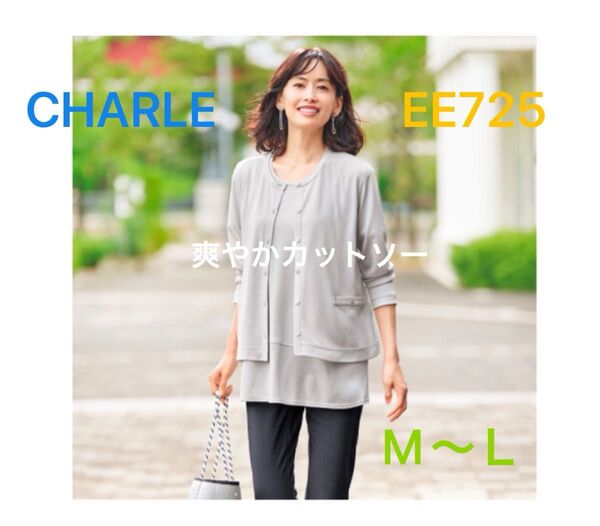 シャルレ*EE725*爽やかカットソー*M~L*パールグレー