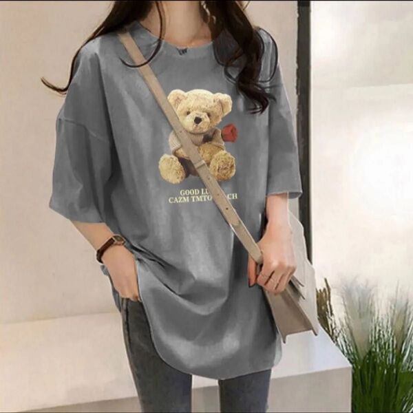 グレー M くま Tシャツ 半袖 メンズ レディース 男女兼用 ユニセックス ペアルック かわいい テディベア 大きめサイズ