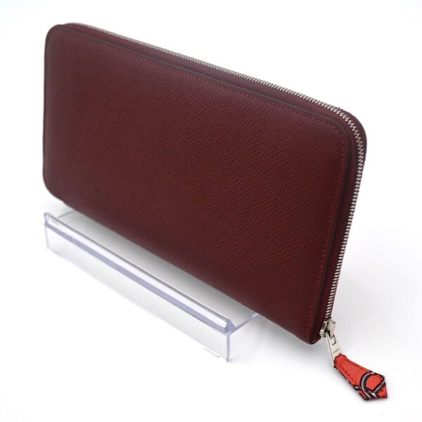 HERMES エルメス 長財布 アザップロングシルクイン ヴォーエプソン ラウンドファスナー ルビー レッド系 レザー T刻印