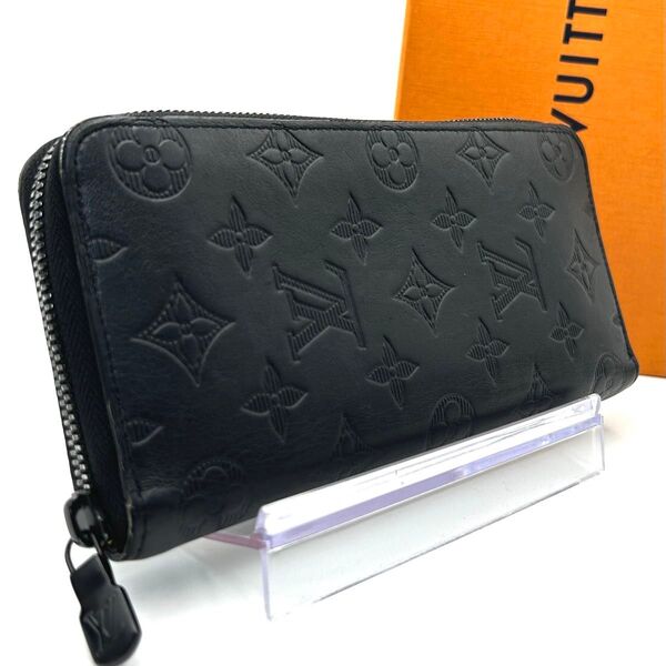 LOUIS VUITTON ルイヴィトン モノグラム シャドウ ジッピーウォレット ヴェルティカル ラウンドファスナー 長財布 黒