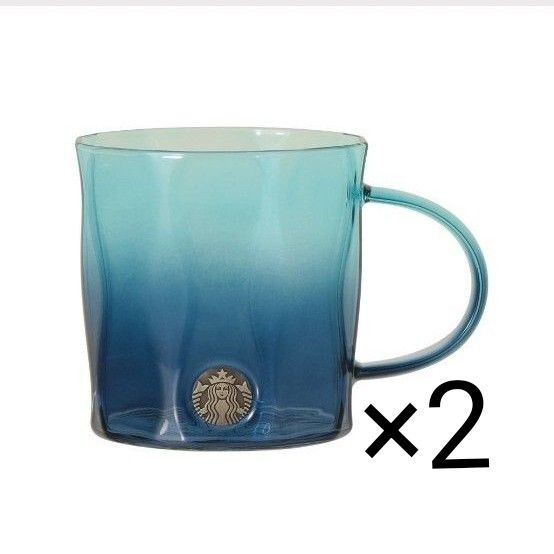 スターバックス 耐熱グラスマグ メダルデュアルブルーグラデーション 355ml 2個セット