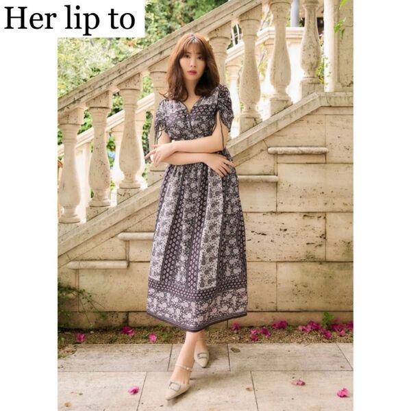 美品 Her lip to ハーリップトゥ Casablanca Volume Sleeve Dress 花柄 総柄 ワンピース