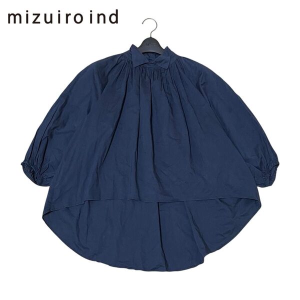 mizuiro ind ミズイロインド ボリュームスリーブ 襟付き ギャザー タックプリーツ 七分袖 プルオーバー ブラウス