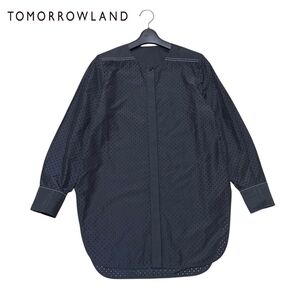美品 TOMORROWLAND トゥモローランド パンチング加工 ノーカラー 比翼ボタン 長袖 シャツ ブラウス チュニック 36