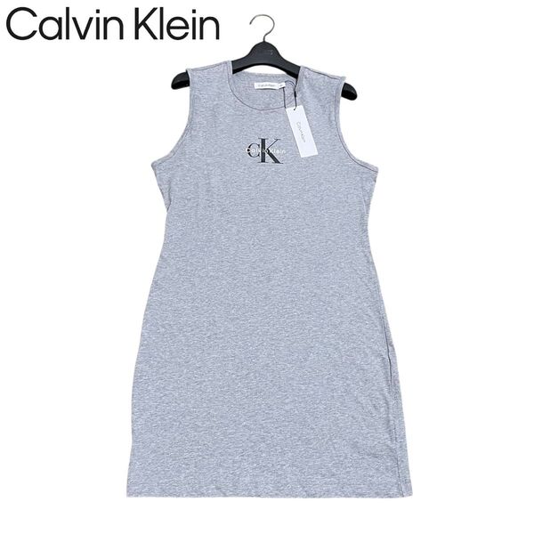 新品 日本未入荷 Calvin Klein カルバンクライン フロントロゴ ロゴプリント ノースリーブ ミニワンピース ワンピース