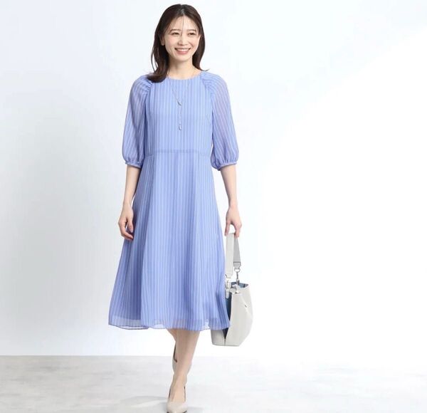 2024年完売品!新品タグ付!リフレクトReflectストライプマリンモチーフワンピースL 夏の会食、同窓会、食事会、ママランチ等
