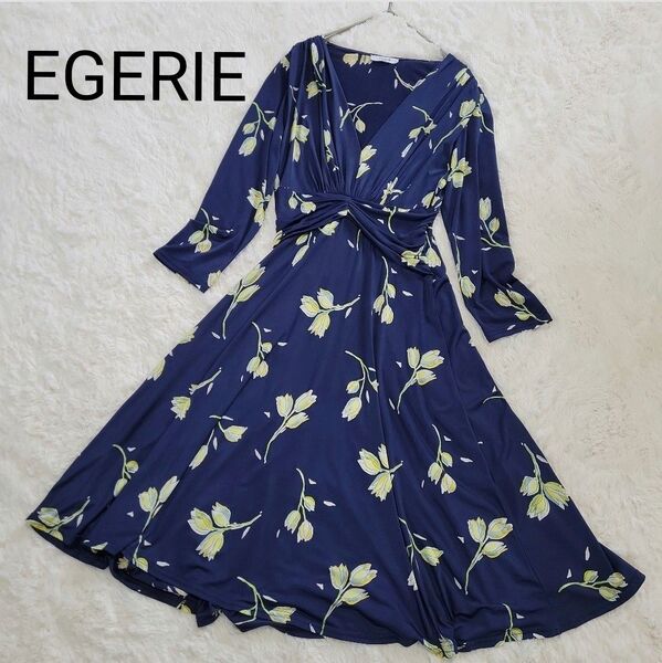 EGERIE エジェリフラワープリントワンピース 花柄 Aライン フレア