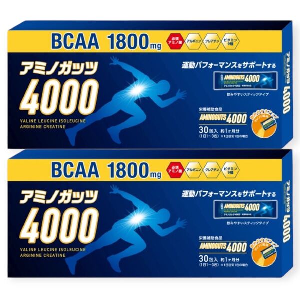 【未開封2箱】アミノ酸4000mg 30包入×2 BCAA アルギニン クレアチン オレンジ風味 顆粒スティック 簡易包装