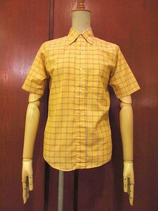  Vintage 70*s*TOWNCRAFT Kids check short sleeves button down shirt yellow size 14*200613s9-k-sssh child clothes Town craft USA yellow old clothes 